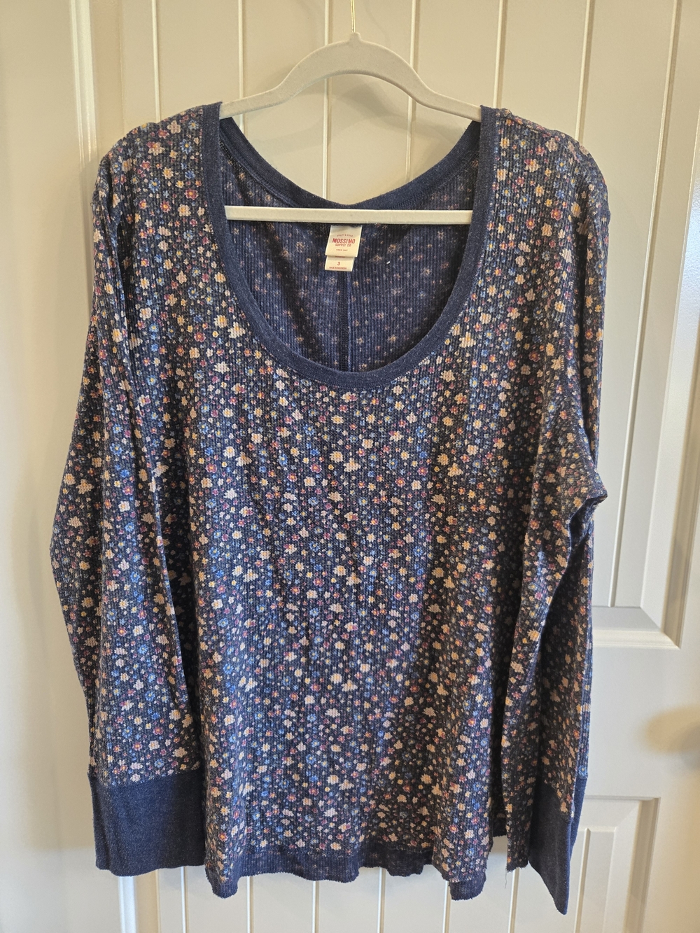 Cozy Floral Scoop Neck Long Sleeve Top - Blue Size 3x